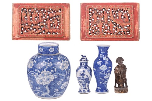 Lot 203 - A large Chinese blue & white prunus pattern...