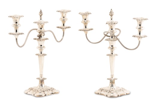 Lot 543 - A pair of 20th-century silver three-sconce...