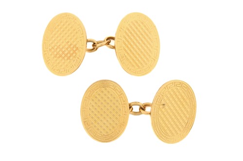 Lot 9 - A pair of oval cufflinks, of lattice pattern...