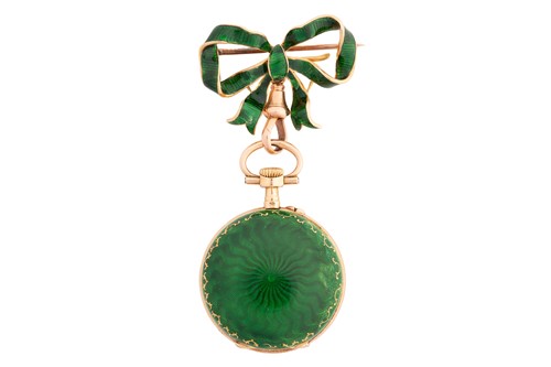 Lot 356 - A Guilloche enamel gold open-face pocket fob...