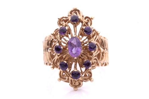 Lot 45 - A 9ct gold cocktail ring set with amethysts,...