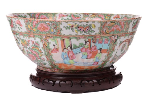 Lot 137 - A large Cantonese 'Famille rose' enamel punch...