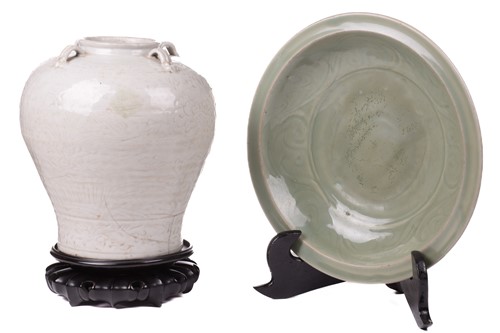 Lot 124 - A Chinese celadon inverted baluster vase, with...