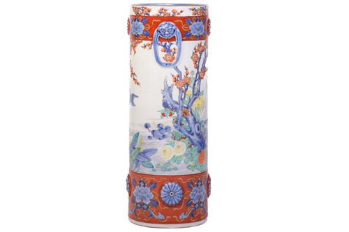 Lot 110 - A large Japanese Fukagawa cylindrical...