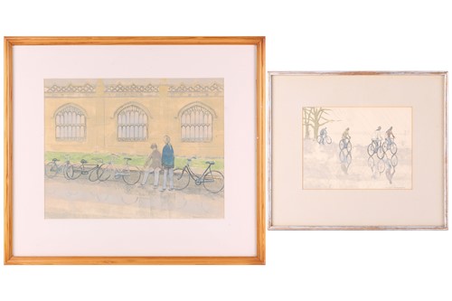 Lot 26 - Pamela Townsend (b.1920), Bicycles on a rail...