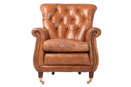 Lot 219 - A Regency style lyre-shaped leather armchair,...