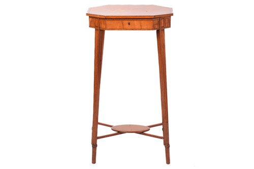 Lot 242 - A Sheraton design satinwood canted rectangular...