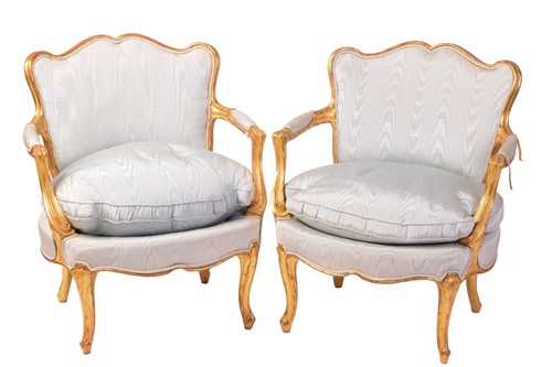 Lot 222 - A pair of French Louis XV-style carved wood...