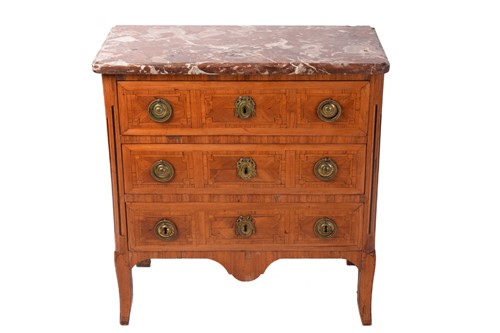 Lot 236 - A French Louis XVI marble-topped parquetry...