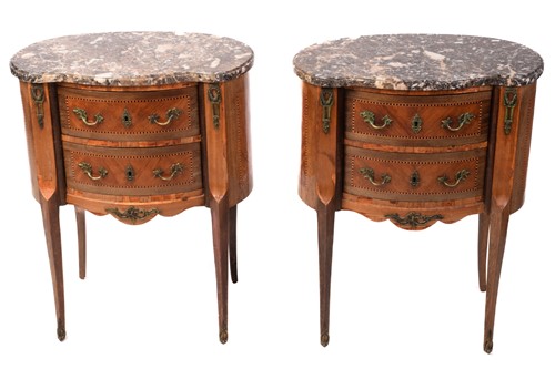 Lot 230 - A pair of Louis XV style marble topped...