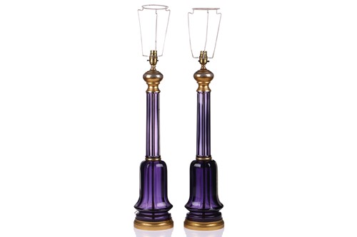 Lot 252 - A pair of large Victorian-style amethyst glass...