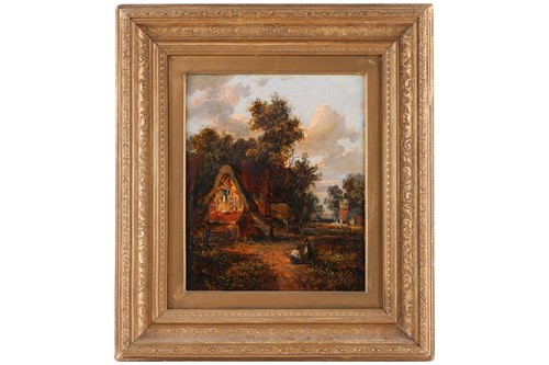 Lot 42 - Circle of Patrick Nasmyth, Farm scene with two...