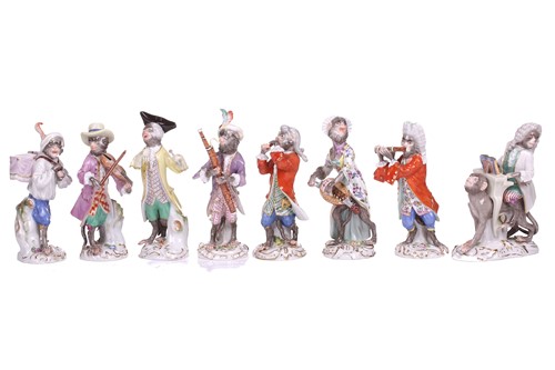Lot 186 - Eight Meissen Monkey Band (affankapelle)...