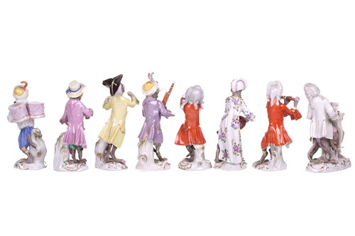 Lot 186 - Eight Meissen Monkey Band (affankapelle)...