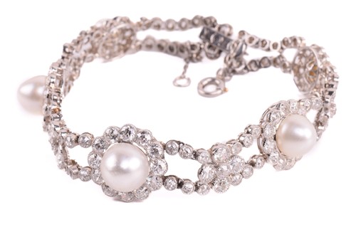 Lot 163 - A Belle Époque pearl and diamond cluster...