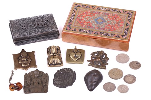 Lot 135 - A Tibetan white metal rectanguler box, the...