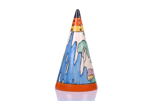 Lot 105 - A 1930s Clarice Cliff conical sugar sifter, in...