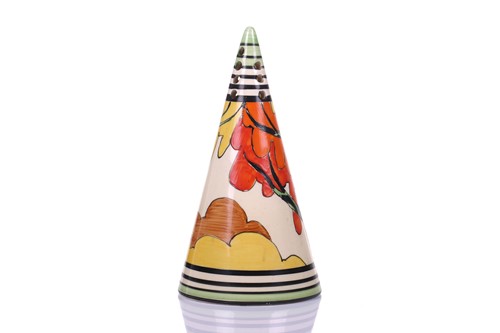 Lot 121 - A 1930s Clarice Cliff conical sugar sifter, in...