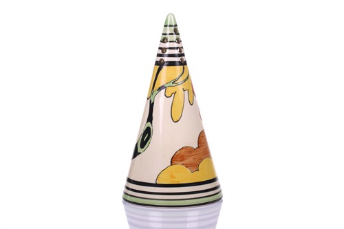 Lot 121 - A 1930s Clarice Cliff conical sugar sifter, in...