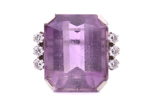 Lot 164 - An amethyst and diamond cocktail ring...