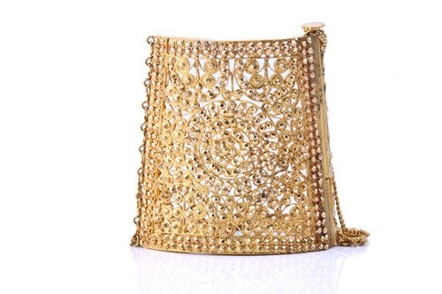 Lot 57 - An Indian cuff bracelet of filigree design,...