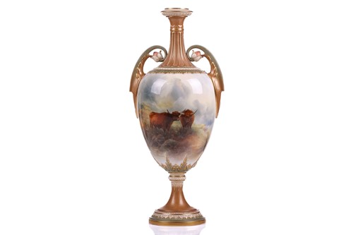 Lot 411 - A John Stinton painted Royal Worcester oviform...