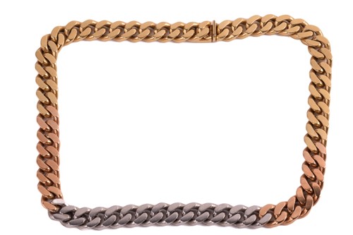 Lot 200 - A three-tone heavy flat curb link necklace,...