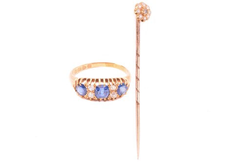 Lot 163 - An Edwardian sapphire and diamond half hoop...
