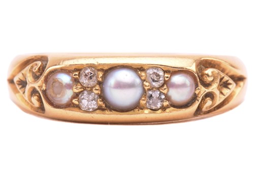Lot 230 - A Victorian pearl and diamond half-hoop ring,...