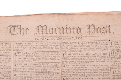 Lot 178 - Lord Nelson: The Morning Post newspaper, dated...
