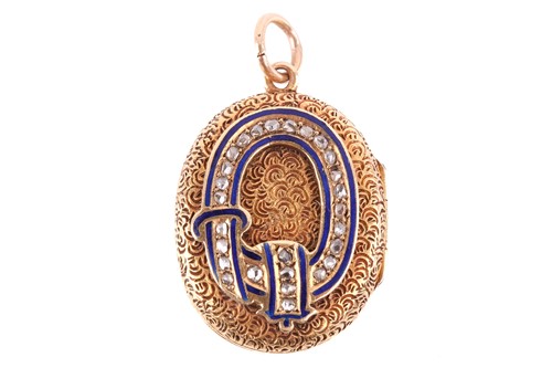 Lot 96 - A Victorian diamond and enamel locket with a...