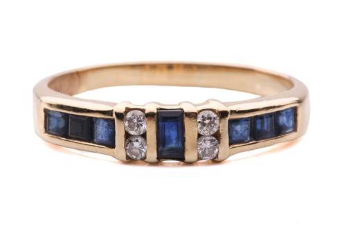 Lot 15 - A sapphire and diamond half-hoop ring,...