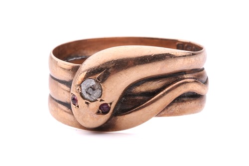 Lot 8 - A Victorian snake ring, set with an old cut...