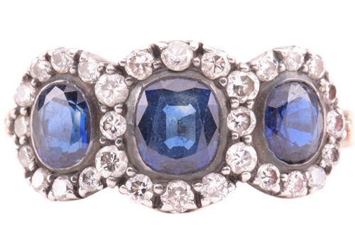 Lot 166 - A sapphire and diamond triple cluster ring,...