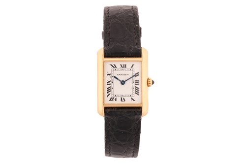 Lot 367 - A Cartier Tank 18k gold ladies quartz...