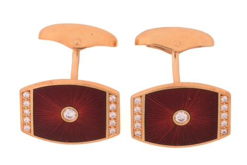Lot 160 - A pair of Fabergé diamond and enamel cufflinks,...