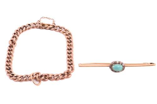 Lot 296 - A French gem-set bar brooch and a 9ct rose...