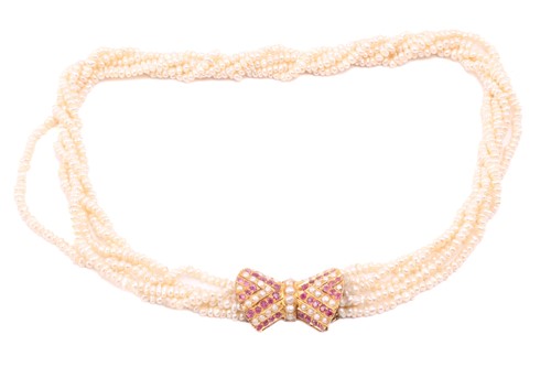 Lot 58 - A Keshi pearl sautoir necklace with gem-set...