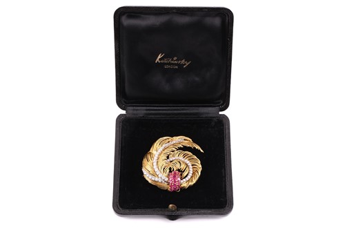 Lot 99 - Kutchinsky - a diamond and ruby brooch,...