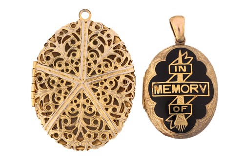 Lot 111 - A late Victorian enamel mourning locket, with '...