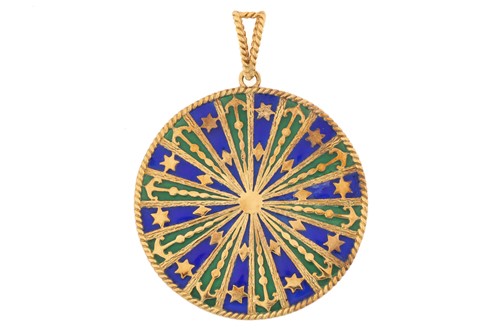 Lot 53 - A plique-à-jour enamel Rose Window pendant in...