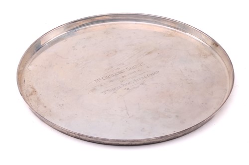 Lot 510 - A Roberts & Belk heavy silver circular tray,...