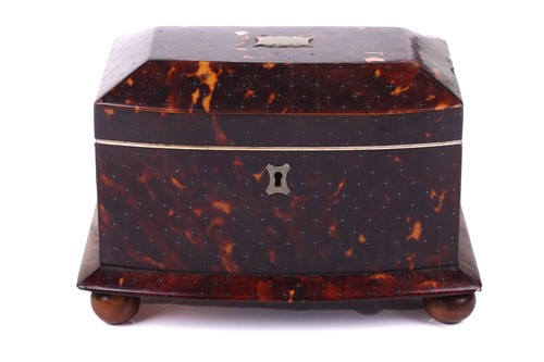 Lot 301 - An early Victorian tortoiseshell tea caddy,...
