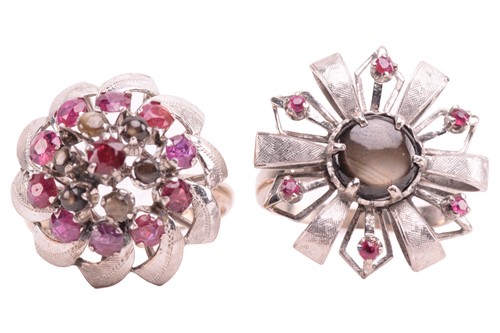Lot 31 - Two floral cocktail rings set with ruby and...