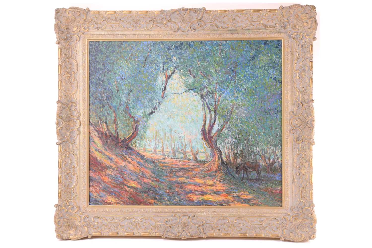 Lot 9 - John Myatt (b.1945), Olive Grove with Donkey,...