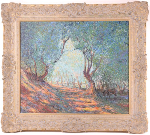 Lot 9 - John Myatt (b.1945), Olive Grove with Donkey,...