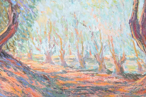 Lot 9 - John Myatt (b.1945), Olive Grove with Donkey,...