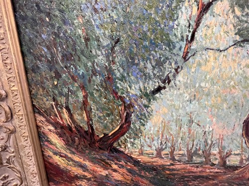 Lot 9 - John Myatt (b.1945), Olive Grove with Donkey,...