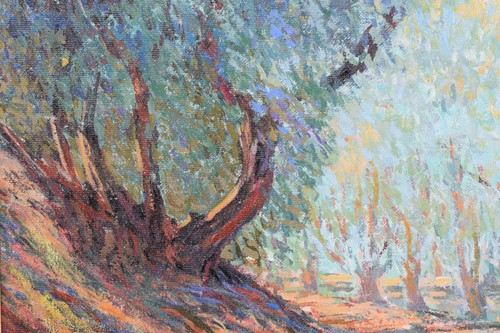 Lot 9 - John Myatt (b.1945), Olive Grove with Donkey,...