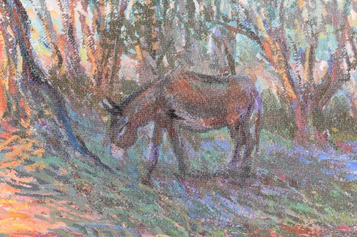 Lot 9 - John Myatt (b.1945), Olive Grove with Donkey,...